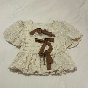Cream and Brown Top with Bows